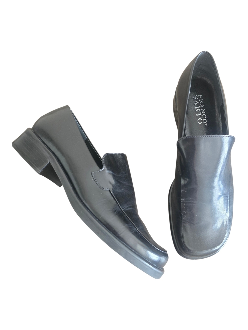 Franco Sarto Bocca Slip On Leather Loafers Block Heel 8M Comfort Office Academia
